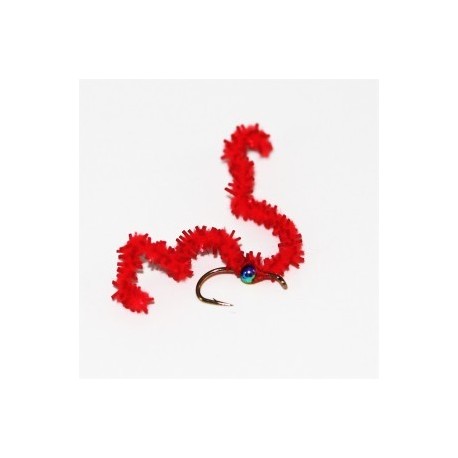 Nymphs Standards red chewing gum worm with rainbow bead $2.34