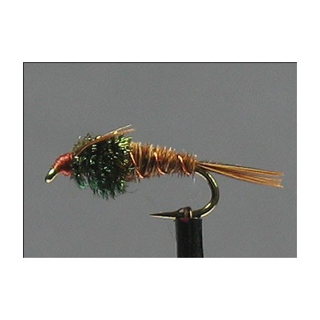 Nymphs Pure Copper Nymph Wired Bead Head Rubber Legs Green side $2.34